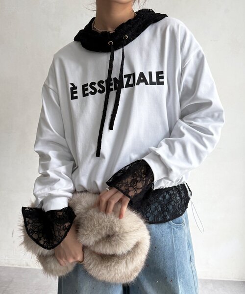 DouDou(ドゥドゥ)の「【WEB限定】ウエストドロストラバープリントTEE(Tシャツ/カットソー・レディース・ブラック/ブラウン/オフホワイト・FREE)」の5枚目の写真