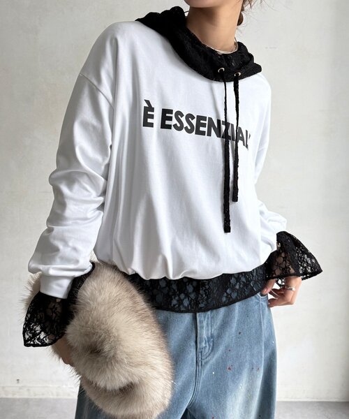 DouDou(ドゥドゥ)の「【WEB限定】ウエストドロストラバープリントTEE(Tシャツ/カットソー・レディース・ブラック/ブラウン/オフホワイト・FREE)」の4枚目の写真