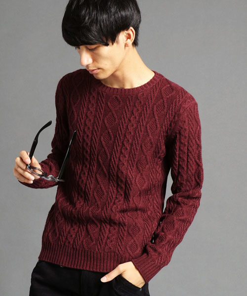 NICOLE CLUB FOR MEN(ニコルクラブフォーメン)の「『FINEBOYS 1月号掲載 』ケーブル編みクルーネックニット(ニット/セーター・メンズ・ブラック/ライトグレー/ボルドー・MEDIUM/LARGE/X-LARGE)」の3枚目の写真