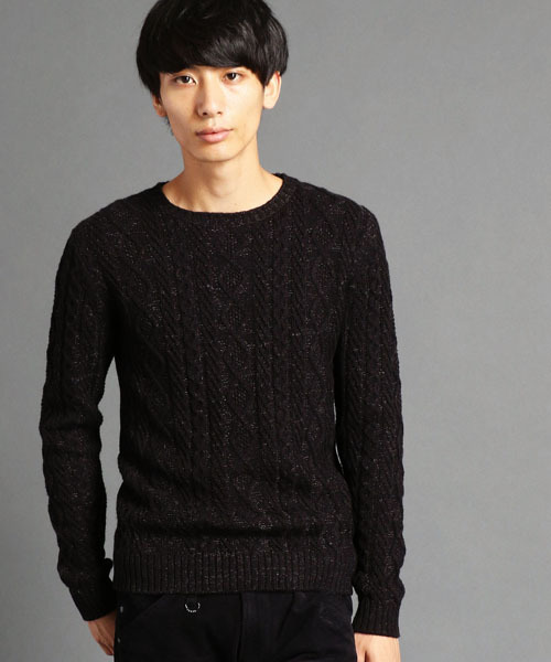 NICOLE CLUB FOR MEN(ニコルクラブフォーメン)の「『FINEBOYS 1月号掲載 』ケーブル編みクルーネックニット(ニット/セーター・メンズ・ブラック/ライトグレー/ボルドー・MEDIUM/LARGE/X-LARGE)」の1枚目の写真