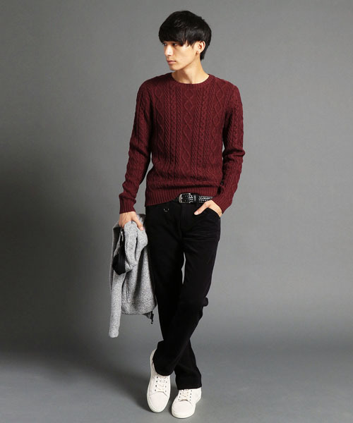 NICOLE CLUB FOR MEN(ニコルクラブフォーメン)の「『FINEBOYS 1月号掲載 』ケーブル編みクルーネックニット(ニット/セーター・メンズ・ブラック/ライトグレー/ボルドー・MEDIUM/LARGE/X-LARGE)」の10枚目の写真