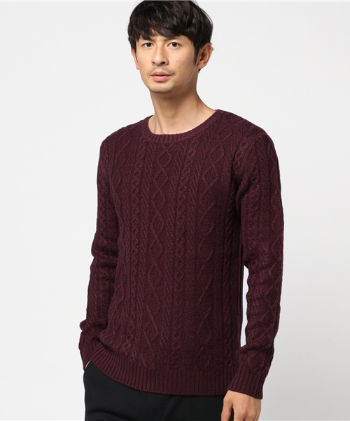 NICOLE CLUB FOR MEN(ニコルクラブフォーメン)の「『FINEBOYS 1月号掲載 』ケーブル編みクルーネックニット(ニット/セーター・メンズ・ブラック/ライトグレー/ボルドー・MEDIUM/LARGE/X-LARGE)」の13枚目の写真