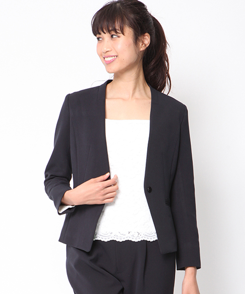 Viaggio Blu ビアッジョブルー の スーツ対応 ダブルクロスノーカラーvネックジャケット ノーカラージャケット Wear