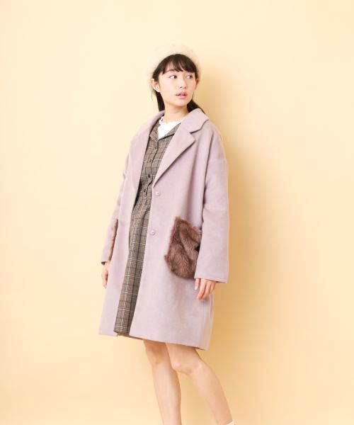 OLIVE des OLIVE（オリーブデオリーブ）の「フェイクファーポケットチェスターコート（その他アウター・レディース・グレー/オフホワイト/ラベンダー/キャメル・FREE）」の9枚目の写真