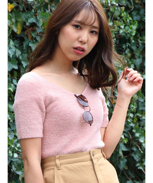 dazzlin（ダズリン）の「ミニシャギーニットトップス（ニット/セーター・レディース・ピンク/オレンジ/イエロー/ライトブルー・FREE）」の3枚目の写真