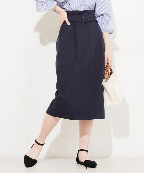 natural couture（ナチュラルクチュール）の「ベルト付きチノゆるタイト（スカート・レディース・ベージュ/ネイビー/ピンク/チェック・FREE）」の3枚目の写真