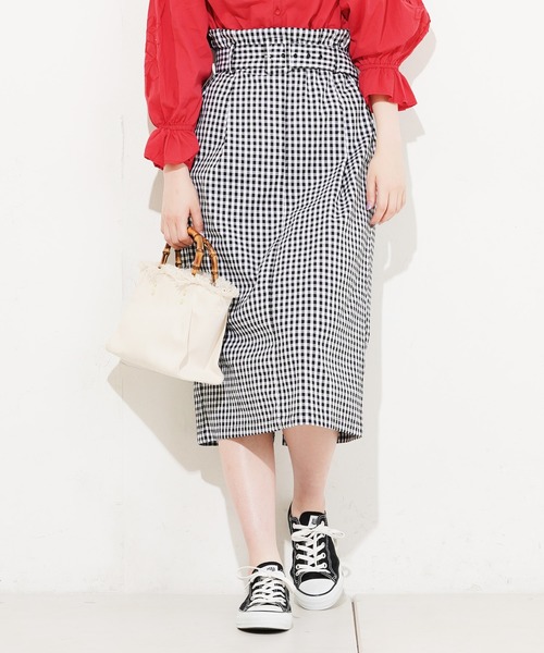 natural couture（ナチュラルクチュール）の「ベルト付きチノゆるタイト（スカート・レディース・ベージュ/ネイビー/ピンク/チェック・FREE）」の4枚目の写真