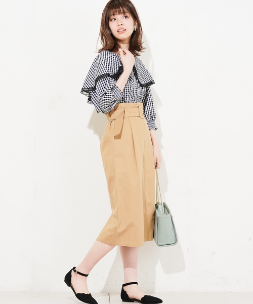 natural couture（ナチュラルクチュール）の「ベルト付きチノゆるタイト（スカート・レディース・ベージュ/ネイビー/ピンク/チェック・FREE）」の11枚目の写真