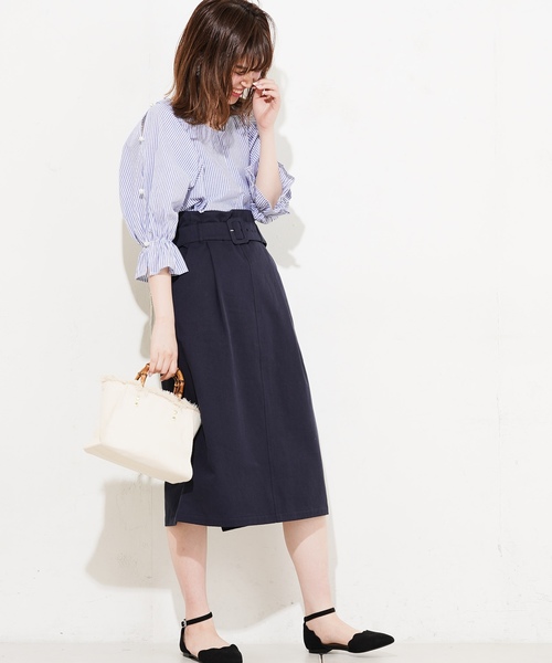natural couture（ナチュラルクチュール）の「ベルト付きチノゆるタイト（スカート・レディース・ベージュ/ネイビー/ピンク/チェック・FREE）」の5枚目の写真