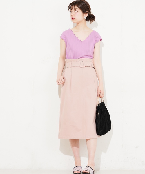 natural couture（ナチュラルクチュール）の「ベルト付きチノゆるタイト（スカート・レディース・ベージュ/ネイビー/ピンク/チェック・FREE）」の14枚目の写真