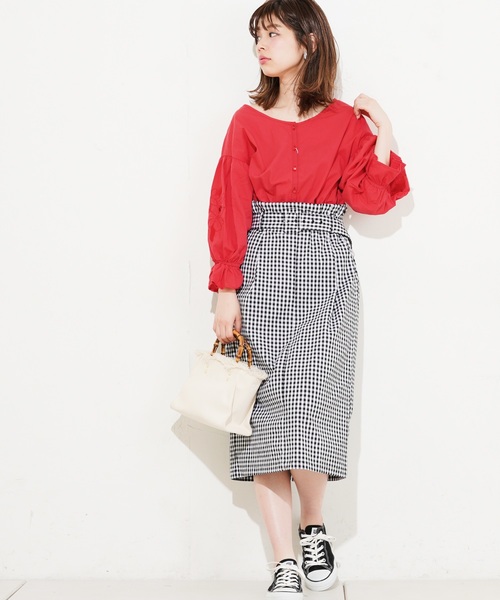 natural couture（ナチュラルクチュール）の「ベルト付きチノゆるタイト（スカート・レディース・ベージュ/ネイビー/ピンク/チェック・FREE）」の7枚目の写真