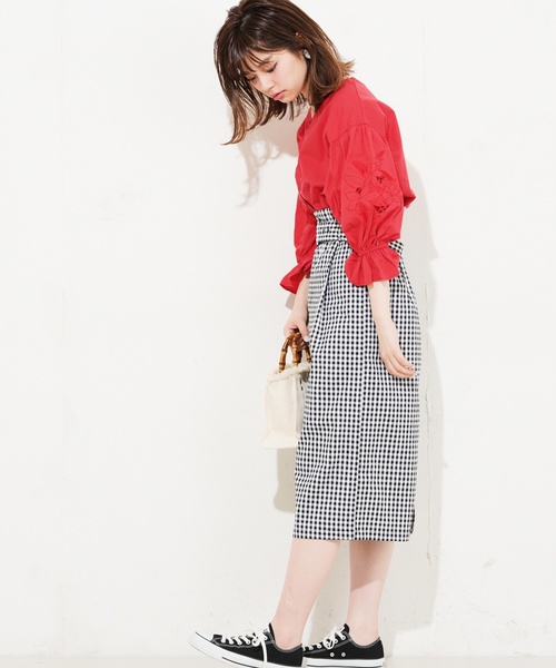 natural couture（ナチュラルクチュール）の「ベルト付きチノゆるタイト（スカート・レディース・ベージュ/ネイビー/ピンク/チェック・FREE）」の18枚目の写真