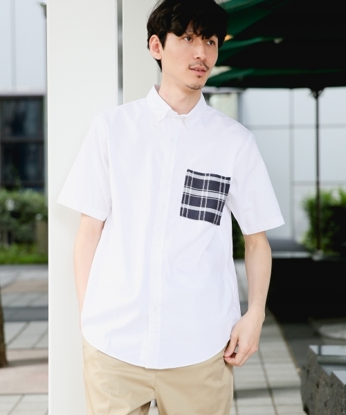 GLOBAL WORK（グローバルワーク）の「ピンＯＸポケカエシャツ半袖/790242（シャツ/ブラウス・メンズ・ホワイト/ネイビー/ライトブルー/ミント・SMALL/MEDIUM/LARGE/X-LARGE）」の2枚目の写真