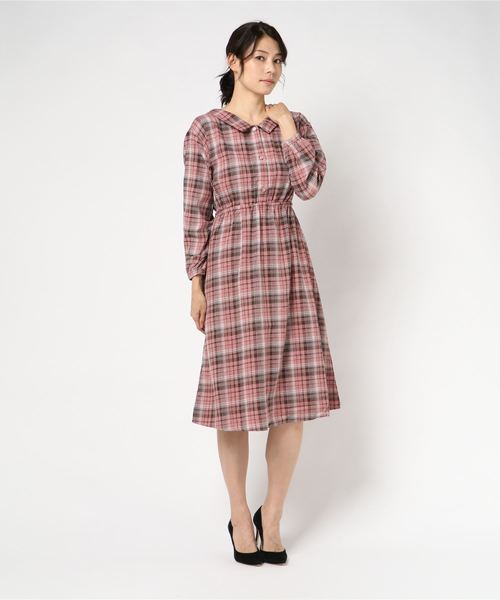 セール ワンピース ワンピース 先染めチェック 襟付ワンピース ワンピース Juglans ユグランス のファッション