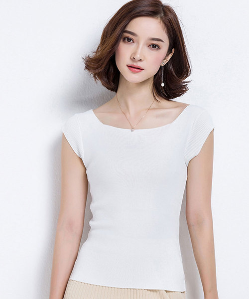 SAISON DE PAPILLON(セゾンドパピヨン)の「ボートネックフレンチスリーブサマーニット(Tシャツ/カットソー・レディース・ブラック/ライトブルー/ネイビー/ラベンダー/ホワイト・L/M/S)」の7枚目の写真
