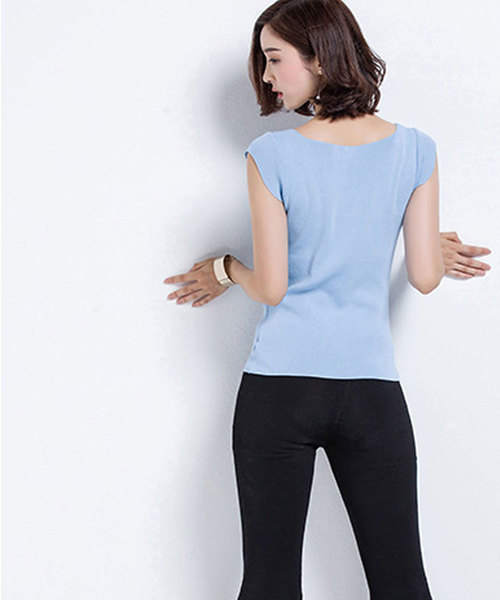 SAISON DE PAPILLON(セゾンドパピヨン)の「ボートネックフレンチスリーブサマーニット(Tシャツ/カットソー・レディース・ブラック/ライトブルー/ネイビー/ラベンダー/ホワイト・L/M/S)」の11枚目の写真