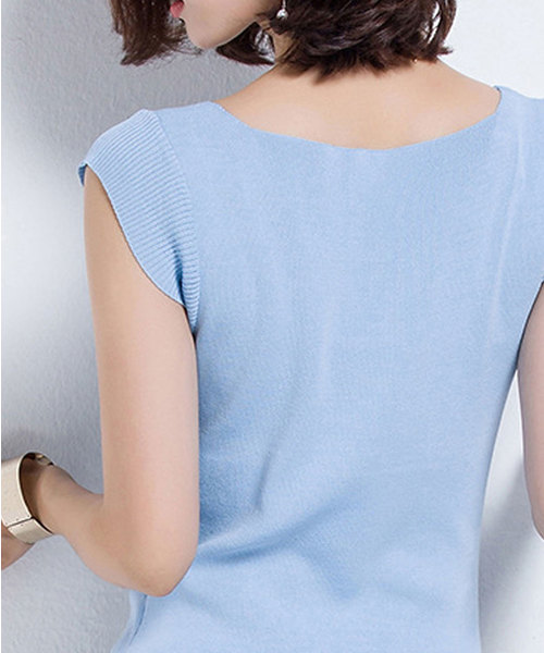 SAISON DE PAPILLON(セゾンドパピヨン)の「ボートネックフレンチスリーブサマーニット(Tシャツ/カットソー・レディース・ブラック/ライトブルー/ネイビー/ラベンダー/ホワイト・L/M/S)」の15枚目の写真