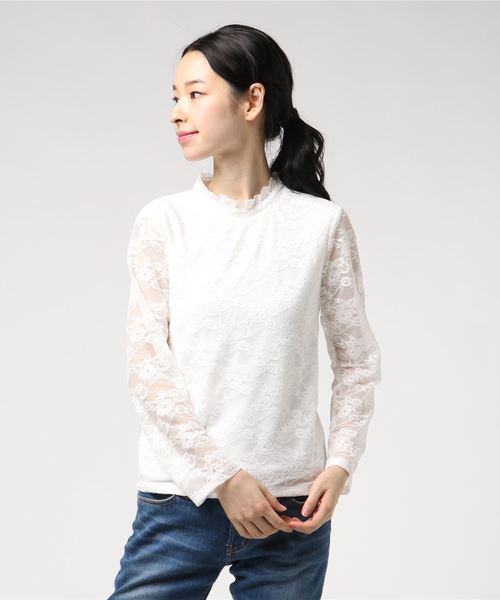 archives（アルシーヴ）の「総レースハイネックプルオーバー（Tシャツ/カットソー・レディース・オフホワイト/ブラック/シルバーグレー・MEDIUM）」の2枚目の写真