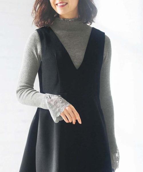 GeeRA(ジーラ)の「袖口レースハイネックリブニットトップス(ニット/セーター・レディース・オフホワイト/ブラック/杢グレー/その他/ボルドー/ブルー/サンドグレー/ブラウン/ブラック×ホワイト/パープル/ブラック系その他/グリーン/ピンク/ライトブルー/グレー×ホワイト・MEDIUM/X-LARGE/SMALL/LARGE/XX-LARGE/XXX-LARGE/XXXX-LARGE)」の7枚目の写真