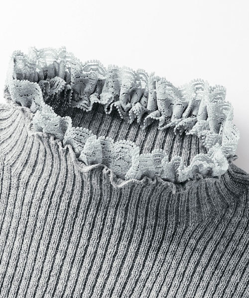 GeeRA(ジーラ)の「袖口レースハイネックリブニットトップス(ニット/セーター・レディース・オフホワイト/ブラック/杢グレー/その他/ボルドー/ブルー/サンドグレー/ブラウン/ブラック×ホワイト/パープル/ブラック系その他/グリーン/ピンク/ライトブルー/グレー×ホワイト・MEDIUM/X-LARGE/SMALL/LARGE/XX-LARGE/XXX-LARGE/XXXX-LARGE)」の18枚目の写真