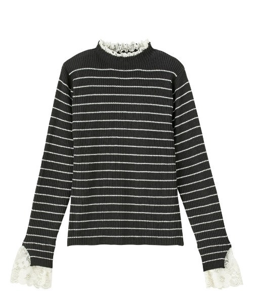 GeeRA(ジーラ)の「袖口レースハイネックリブニットトップス(ニット/セーター・レディース・オフホワイト/ブラック/杢グレー/その他/ボルドー/ブルー/サンドグレー/ブラウン/ブラック×ホワイト/パープル/ブラック系その他/グリーン/ピンク/ライトブルー/グレー×ホワイト・MEDIUM/X-LARGE/SMALL/LARGE/XX-LARGE/XXX-LARGE/XXXX-LARGE)」の19枚目の写真