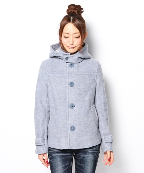 coen（コーエン）の「圧縮ウールフーデッドショートコート（その他アウター・レディース・イエロー/ライトブルー/ネイビー・LARGE/MEDIUM）」の4枚目の写真