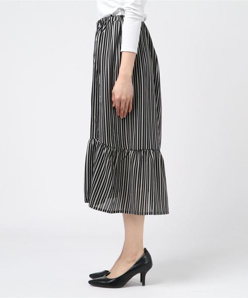 おしゃれスタ(オシャレスタ)の「ダブル細ストライプ 切替フリルSK(LC)(その他パンツ・レディース・ブラック/ネイビー/オフホワイト・FREE)」の5枚目の写真