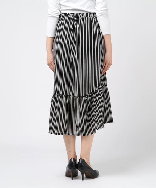 おしゃれスタ(オシャレスタ)の「ダブル細ストライプ 切替フリルSK(LC)(その他パンツ・レディース・ブラック/ネイビー/オフホワイト・FREE)」の4枚目の写真