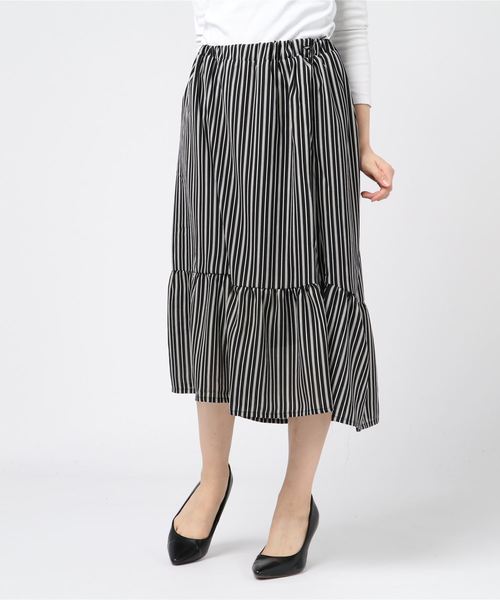 おしゃれスタ(オシャレスタ)の「ダブル細ストライプ 切替フリルSK(LC)(その他パンツ・レディース・ブラック/ネイビー/オフホワイト・FREE)」の11枚目の写真