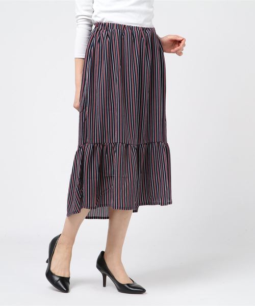 おしゃれスタ(オシャレスタ)の「ダブル細ストライプ 切替フリルSK(LC)(その他パンツ・レディース・ブラック/ネイビー/オフホワイト・FREE)」の10枚目の写真