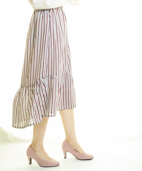 おしゃれスタ(オシャレスタ)の「ダブル細ストライプ 切替フリルSK(LC)(その他パンツ・レディース・ブラック/ネイビー/オフホワイト・FREE)」の8枚目の写真