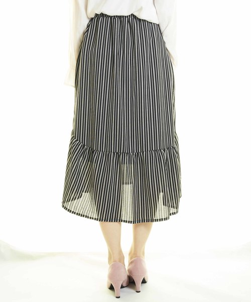 おしゃれスタ(オシャレスタ)の「ダブル細ストライプ 切替フリルSK(LC)(その他パンツ・レディース・ブラック/ネイビー/オフホワイト・FREE)」の6枚目の写真