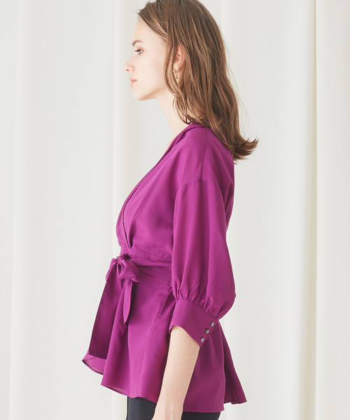 STUDIOUS（ステュディオス）の「【STUDIOUS】テンセルデシン カシュクールブラウス（シャツ/ブラウス・レディース・ベージュ/パープル/オフホワイト・FREE）」の4枚目の写真