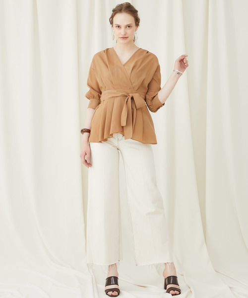 STUDIOUS（ステュディオス）の「【STUDIOUS】テンセルデシン カシュクールブラウス（シャツ/ブラウス・レディース・ベージュ/パープル/オフホワイト・FREE）」の13枚目の写真