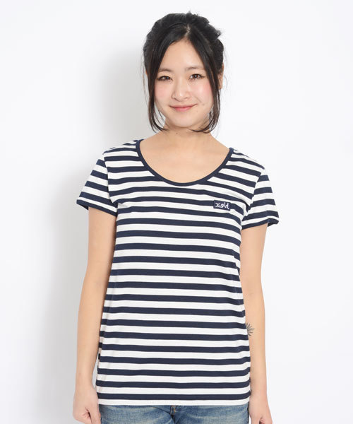 X-girl（エックスガール）の「BASIC BORDER S/S TOP（Tシャツ/カットソー・レディース・レッド/イエロー/ネイビー・2/1）」の2枚目の写真