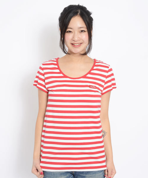 X-girl（エックスガール）の「BASIC BORDER S/S TOP（Tシャツ/カットソー・レディース・レッド/イエロー/ネイビー・2/1）」の3枚目の写真