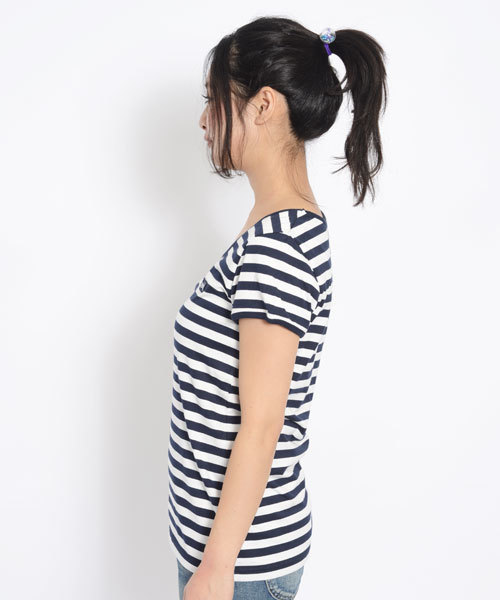 X-girl（エックスガール）の「BASIC BORDER S/S TOP（Tシャツ/カットソー・レディース・レッド/イエロー/ネイビー・2/1）」の4枚目の写真