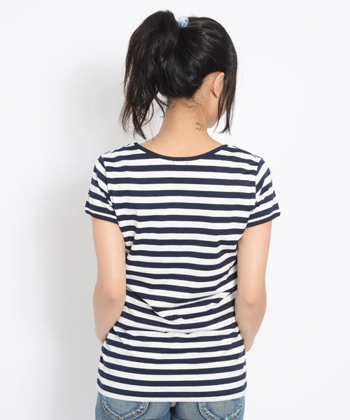 X-girl（エックスガール）の「BASIC BORDER S/S TOP（Tシャツ/カットソー・レディース・レッド/イエロー/ネイビー・2/1）」の5枚目の写真