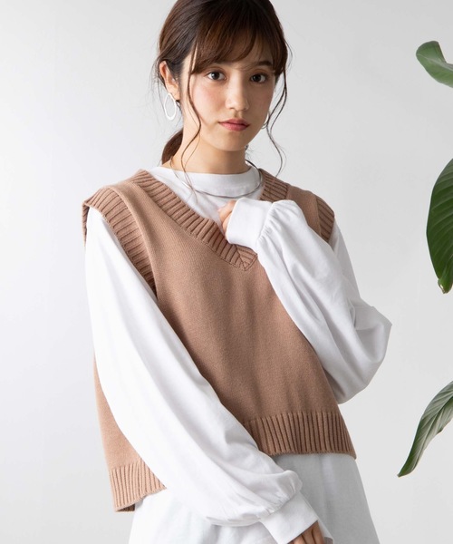 WEGO(ウィゴー)の「WEGO/カラーニットベスト(ベスト・レディース・ブラック/ベージュ/ブラウン/アイボリー/ライトブラウン/カーキ・FREE)」の4枚目の写真