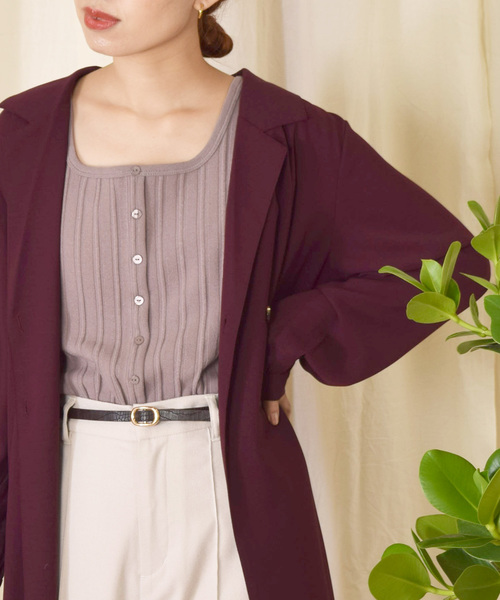 w closet（ダブルクローゼット）の「スクエア前開き風タンクトップ（タンクトップ・レディース・ブラック/ベージュ/ダークパープル/モカ/ピンク系その他・FREE）」の4枚目の写真