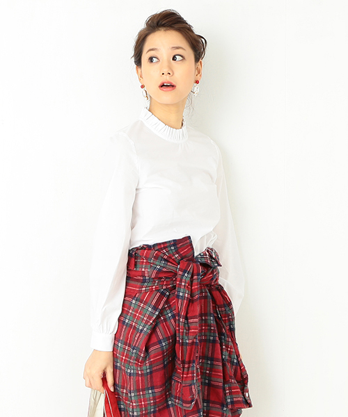 Ray BEAMS（レイビームス）の「【Ray BEAMS / フリル スタンド コットン パフスリーブシャツ】（シャツ/ブラウス・レディース・ホワイト/ブラック・0/1）」の11枚目の写真