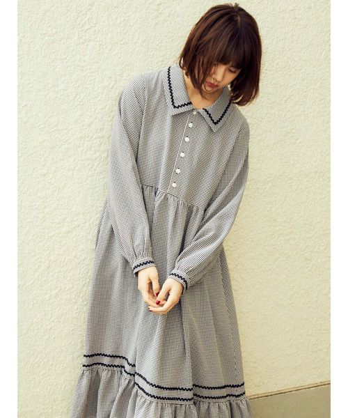 merry jenny（メリージェニー）の「なみなみカラーシャツワンピース（ワンピース・レディース・ブラック/ベージュ・FREE）」の7枚目の写真