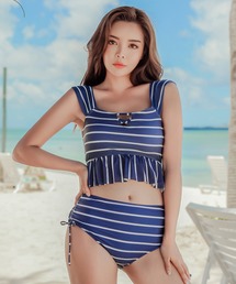 Lace Ladies（レースレディース）の「ボーダーペプラムタンキニ 水着2点セット（水着）」