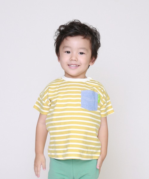 DILASH(ディラッシュ)の「ボーダー半袖Tシャツ(Tシャツ/カットソー・キッズ・ブラック/ネイビー/イエロー/グリーン/レンガ・90/100/110/120/80/130/140/150)」の4枚目の写真