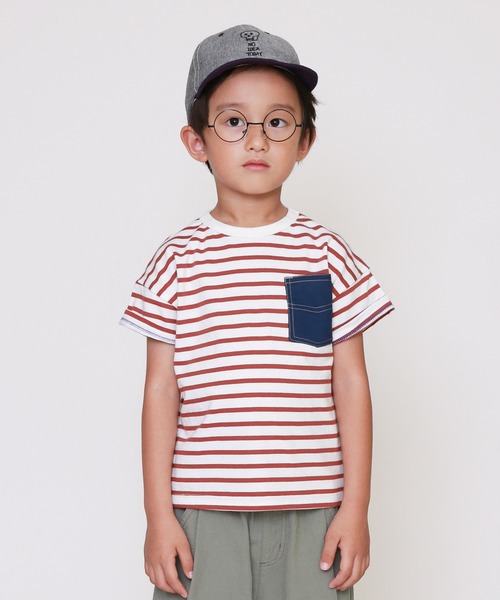 DILASH(ディラッシュ)の「ボーダー半袖Tシャツ(Tシャツ/カットソー・キッズ・ブラック/ネイビー/イエロー/グリーン/レンガ・90/100/110/120/80/130/140/150)」の5枚目の写真