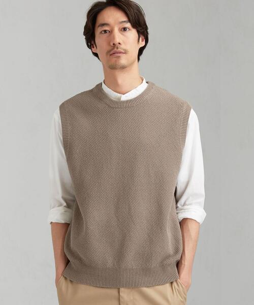 green label relaxing（グリーンレーベルリラクシング）の「CM テープヤーン リンクス クルー ベスト（ベスト・メンズ・ベージュ/ライトグレー/ネイビー・SMALL/MEDIUM/LARGE）」の3枚目の写真