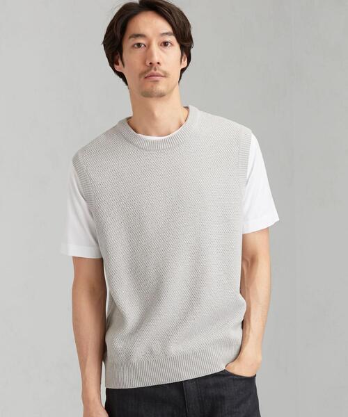 green label relaxing（グリーンレーベルリラクシング）の「CM テープヤーン リンクス クルー ベスト（ベスト・メンズ・ベージュ/ライトグレー/ネイビー・SMALL/MEDIUM/LARGE）」の2枚目の写真