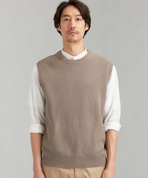 green label relaxing（グリーンレーベルリラクシング）の「CM テープヤーン リンクス クルー ベスト（ベスト・メンズ・ベージュ/ライトグレー/ネイビー・SMALL/MEDIUM/LARGE）」の4枚目の写真