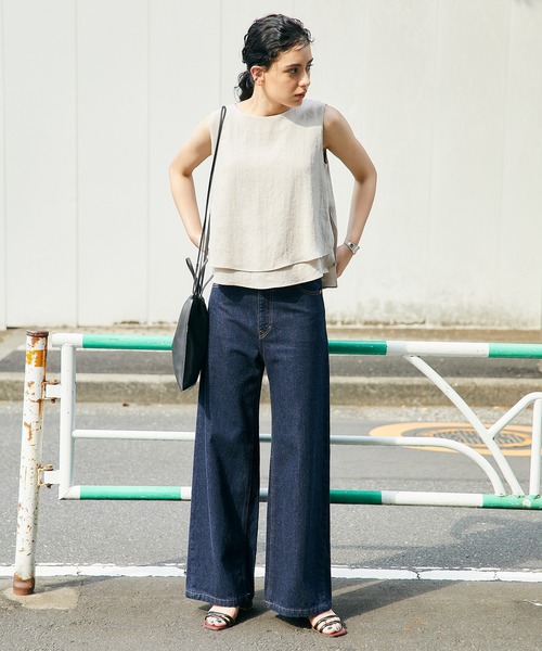 STUDIOUS（ステュディオス）の「【STUDIOUS】リネンライクレイヤードトップス（シャツ/ブラウス・レディース・ブラック/ベージュ/グリーン・1/2）」の6枚目の写真