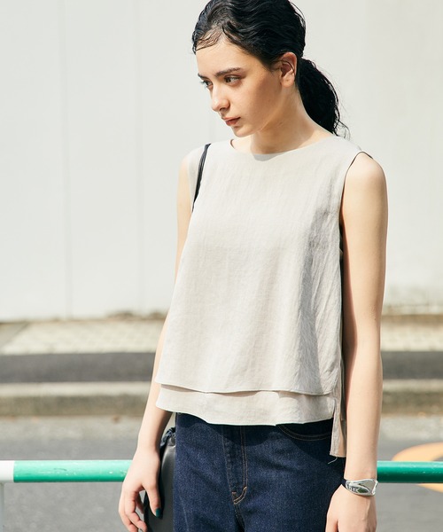 STUDIOUS（ステュディオス）の「【STUDIOUS】リネンライクレイヤードトップス（シャツ/ブラウス・レディース・ブラック/ベージュ/グリーン・1/2）」の9枚目の写真